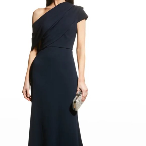 Badgley Mischka Collection One-Shoulder Gown w/ Asymmetrical Drape - Picture 1 of 3